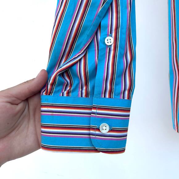 Ralph Lauren Men’s Purple Label Striped Button Down Turquoise Cotton XL Teal - Picture 9 of 11